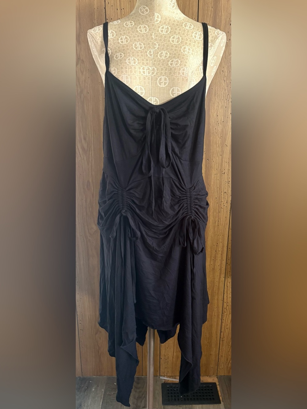 Hot Topic Black Asymmetrical Ruched handkerchief Tie-Detail Dress